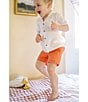 Edgehill Collection x Kristin Ellen Hockman Little Boys Arlo Camp Collar Short Sleeve Woven & Shorts Set, Color:Coral - Image 3