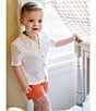 Edgehill Collection x Kristin Ellen Hockman Little Boys Arlo Camp Collar Short Sleeve Woven & Shorts Set, Color:Coral - Image 2