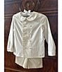 Edgehill Collection x Kristin Ellen Hockman Little Boys 2T-7 Gustav Peter Pan Collar Long Sleeve Linen Top & Gingham Shorts Set, Color:Tan - Image 3