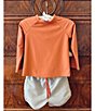 Edgehill Collection x Kristin Ellen Hockman Little Boys 2T-7 Martin Solid Rash Guard & Stripe Swim Trunks Set, Color:Red - Image 1