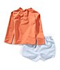 Edgehill Collection x Kristin Ellen Hockman Little Boys 2T-7 Martin Solid Rash Guard & Stripe Swim Trunks Set, Color:Red - Image 3