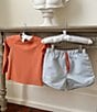 Edgehill Collection x Kristin Ellen Hockman Little Boys 2T-7 Martin Solid Rash Guard & Stripe Swim Trunks Set, Color:Red - Image 4