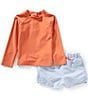 Edgehill Collection x Kristin Ellen Hockman Little Boys 2T-7 Martin Solid Rash Guard & Stripe Swim Trunks Set, Color:Red - Image 1