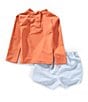 Edgehill Collection x Kristin Ellen Hockman Little Boys 2T-7 Martin Solid Rash Guard & Stripe Swim Trunks Set, Color:Red - Image 2