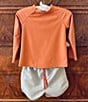 Edgehill Collection x Kristin Ellen Hockman Little Boys 2T-7 Martin Solid Rash Guard & Stripe Swim Trunks Set, Color:Red - Image 3