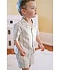 Edgehill Collection x Kristin Ellen Hockman Little Boys Oskar Camp Collar Stripe Short Sleeve Woven Top & Shorts Set, Color:Green - Image 2