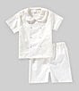 Edgehill Collection x Kristin Ellen Hockman Little Boys 2T-7 Sven Woven Peter Pan Collar Short Sleeve Top & Linen Shorts Set, Color:White - Image 1