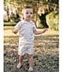 Edgehill Collection x Kristin Ellen Hockman Little Boys 2T-7 Sven Woven Peter Pan Collar Short Sleeve Top & Linen Shorts Set, Color:White - Image 2