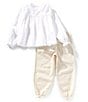 Edgehill Collection x Kristin Ellen Hockman Little Girls 2T-6X Delphine Honeycomb Blouse & Woven Pants Set, Color:Tan - Image 4