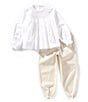 Edgehill Collection x Kristin Ellen Hockman Little Girls 2T-6X Delphine Honeycomb Blouse & Woven Pants Set, Color:Tan - Image 1