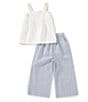 Edgehill Collection x Kristin Ellen Hockman Little Girls 2T-6X Elin Embroidered Pant Set, Color:Blue/White - Image 1