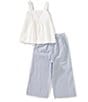 Edgehill Collection x Kristin Ellen Hockman Little Girls 2T-6X Elin Embroidered Pant Set, Color:Blue/White - Image 2