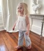 Edgehill Collection x Kristin Ellen Hockman Little Girls 2T-6X Elin Embroidered Pant Set, Color:Blue/White - Image 3