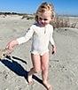 Edgehill Collection x Kristin Ellen Hockman Little Girls Thea Floral Print Quarter Zip One-Piece Swimsuit, Color:Ivory - Image 3