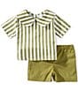 Edgehill Collection x Megan Karp Baby Boys Jack Stripe Peter Pan Collar Top & Shorts Set - Image 2