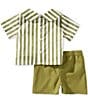 Edgehill Collection x Megan Karp Baby Boys Jack Stripe Peter Pan Collar Top & Shorts Set - Image 2