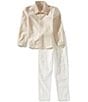 Edgehill Collection x Megan Karp Little Boys Sam Linen Blend Woven Polo Collar Button Front Top & Pants Set - Image 1