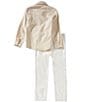 Edgehill Collection x Megan Karp Little Boys Sam Linen Blend Woven Polo Collar Button Front Top & Pants Set - Image 2