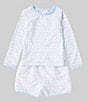 Color:Blue - Image 1 - x The Broke Brooke Baby Boys 3-24 Months Round Neck Long Sleeve Printed Rashgaurd Swim Set