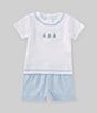 Color:Blue/White - Image 1 - x The Broke Brooke Baby Boys Newborn-24 Months William Boat Embroidered Short Sleeve Top & Shorts Set