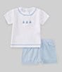 Color:Blue/White - Image 2 - x The Broke Brooke Baby Boys Newborn-24 Months William Boat Embroidered Short Sleeve Top & Shorts Set