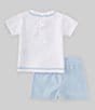 Color:Blue/White - Image 3 - x The Broke Brooke Baby Boys Newborn-24 Months William Boat Embroidered Short Sleeve Top & Shorts Set