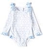 Color:Blue - Image 1 - x The Broke Brooke Baby Girls Newborn-24 Months Camille Trellis Print Bow Shoulder Detail One Piece Swimsuit