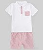 Color:Red - Image 1 - x The Broke Brooke Little Boys 2T-7 Beau Pique Knit Polo and Stripe Short Set