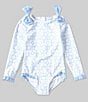 Color:Blue - Image 1 - x The Broke Brooke Little Girls 2T-6X Round Neck Long Sleeve Bow Shoulder Detail One Piece Swimsuit