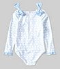 Color:Blue - Image 2 - x The Broke Brooke Little Girls 2T-6X Round Neck Long Sleeve Bow Shoulder Detail One Piece Swimsuit