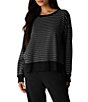 Eileen Fisher Brushed Fleecy Knit Striped Crew Neck Long Sleeve Top - Image 1