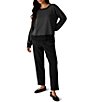 Eileen Fisher Brushed Fleecy Knit Striped Crew Neck Long Sleeve Top - Image 3