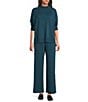 Eileen Fisher Brushed Terry Elastic Waist Straight Side Vent Pants, Color:Alpine - Image 5
