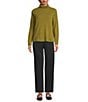 Eileen Fisher Brushed Terry Elastic Waist Straight Side Vent Pants, Color:Black - Image 5
