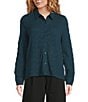 Eileen Fisher Bubble Jacquard Point Collar Long Sleeve Button Front Top, Color:Alpine - Image 1