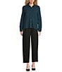 Eileen Fisher Bubble Jacquard Point Collar Long Sleeve Button Front Top, Color:Alpine - Image 5