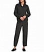 Eileen Fisher Cotton-Blend Stripe Stitch Stand Collar Long Sleeve Elastic Hem Button-Front Jacket - Image 3