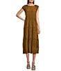 Color:Bronze - Image 1 - Crinkle Silk Crew Neck Cap Sleeve A-Line Tiered Midi Dress