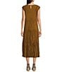 Color:Bronze - Image 2 - Crinkle Silk Crew Neck Cap Sleeve A-Line Tiered Midi Dress