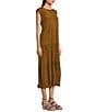 Color:Bronze - Image 3 - Crinkle Silk Crew Neck Cap Sleeve A-Line Tiered Midi Dress