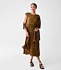 Color:Bronze - Image 6 - Crinkle Silk Crew Neck Cap Sleeve A-Line Tiered Midi Dress