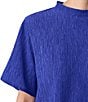 Eileen Fisher Crinkle Texture Mock Neck Elbow Sleeve Top, Color:Royal - Image 3