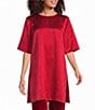 Eileen Fisher Crinkle Textured Satin Round Neck Elbow Sleeve Tunic - Image 1