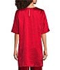 Eileen Fisher Crinkle Textured Satin Round Neck Elbow Sleeve Tunic - Image 2