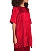 Eileen Fisher Crinkle Textured Satin Round Neck Elbow Sleeve Tunic - Image 4