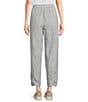 Color:White/Black - Image 2 - Crinkled Striped Organic Linen Wide Tapered Leg Pull-On Ankle Pants