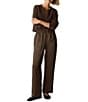 Eileen Fisher Crinkled Textured Satin Weave Pull-On Straight Leg Coordinating Pants - Image 3