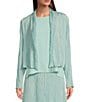 Eileen Fisher Crushed Silk Stand Collar Long Sleeve Open-Front Jacket, Color:Pool - Image 1