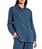 Color:Atlantis - Image 1 - Eileen Fisher Delave Organic Linen Point Collar Long Sleeve Button Front Classic Shirt