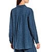 Color:Atlantis - Image 2 - Eileen Fisher Delave Organic Linen Point Collar Long Sleeve Button Front Classic Shirt